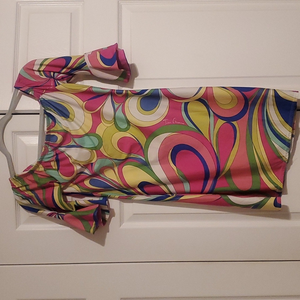 Tara Grinna multi color Geometric dress with bell sleeves
